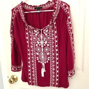 INC BOHO EMBROIDERED LONG SLEEVE COLD SHOULDER